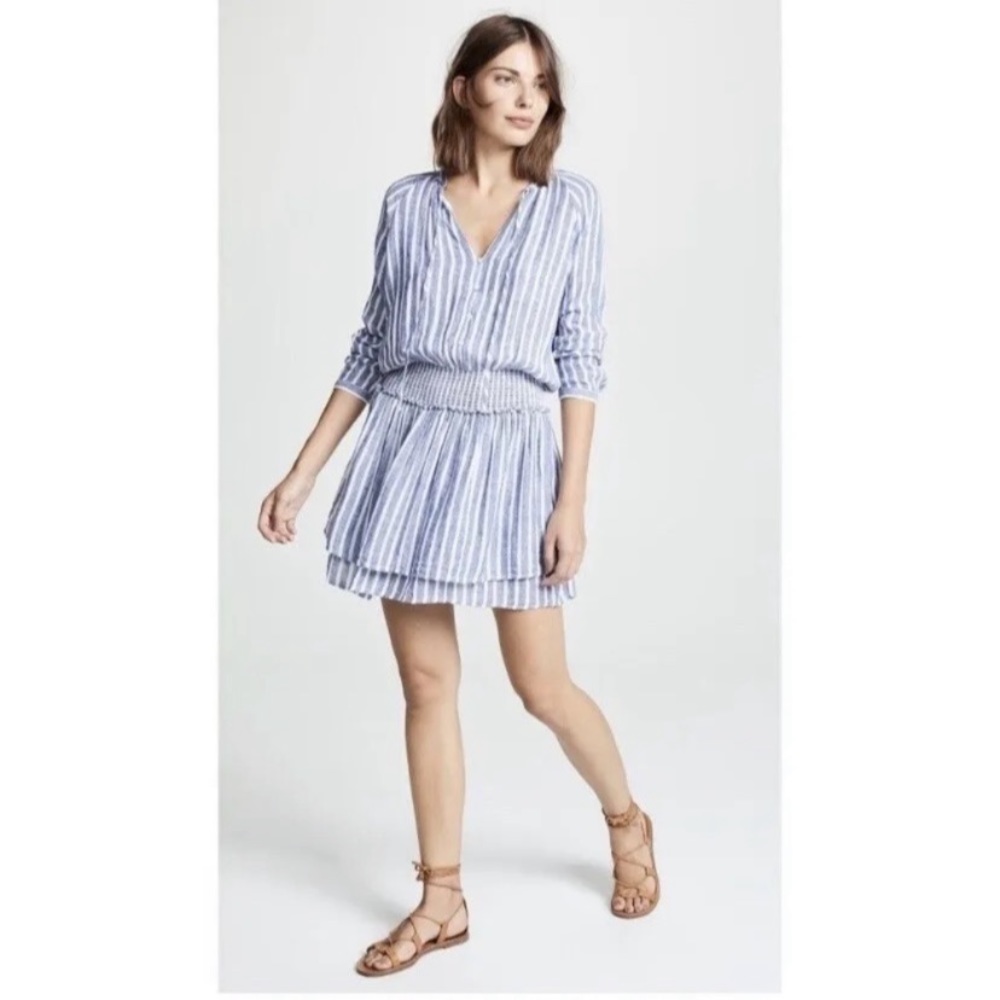 Rails Striped Jasmine Blue White Cinched Tiered Linen Rayon Mini Dress M Medium